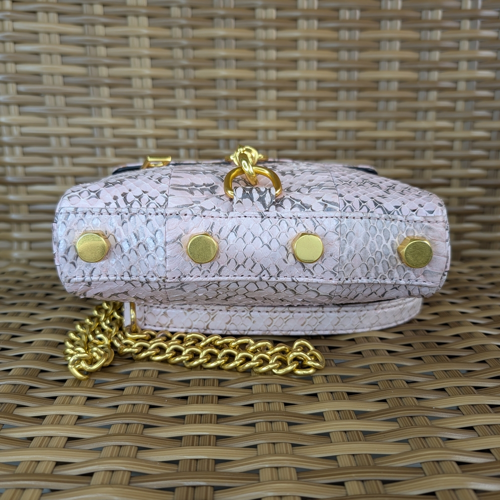 Rebecca Minkoff Mini Pink Snake Embossed Leather Crossbody Bag Gold Hardware - Picture 8 of 16